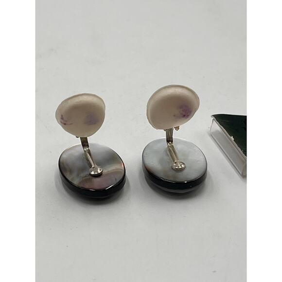 Margo Morrison Sterling Silver Abalone Mother of Pearl Doublet Stud Clip Earring - Picture 6 of 8
